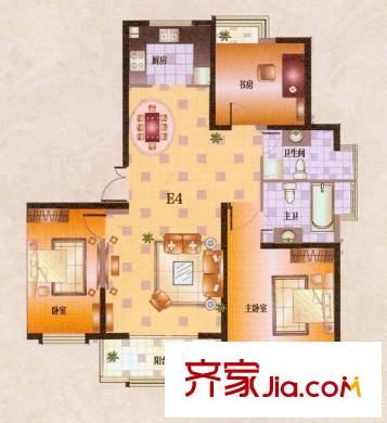 中茵龍湖國際高層標(biāo)準(zhǔn)層E4戶型 3室2廳2衛(wèi)