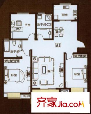 錦繡濱湖戶型圖A1戶型 3室2廳2衛(wèi)1廚