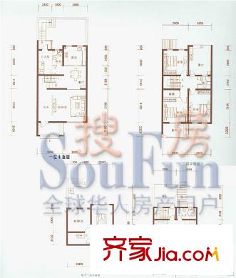 泉山森林海戶型圖G1戶型聯(lián)排別墅 4室3廳3衛(wèi)1廚