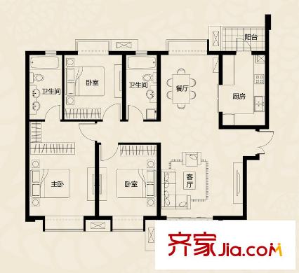 恒基雍景新城二期逸湖居 3室2廳2衛(wèi)1廚