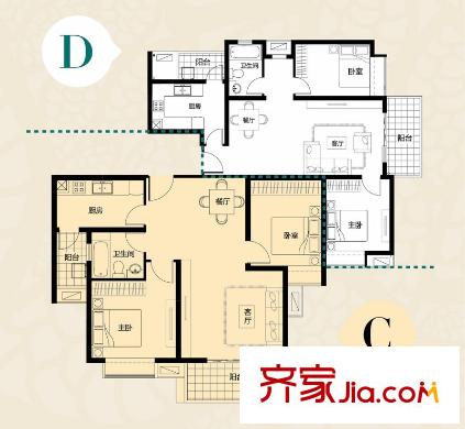 恒基雍景新城二期26、37、38#邊戶欣湖居 2室2廳1衛(wèi)1廚