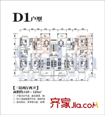 星光名庭戶型圖D1戶型 3室2廳2衛(wèi)1廚