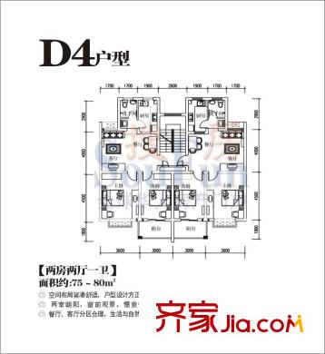 星光名庭戶型圖D4戶型 2室2廳1衛(wèi)1廚
