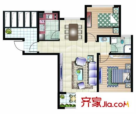 鑫苑景園戶型圖B2戶型 2室2廳1衛(wèi)