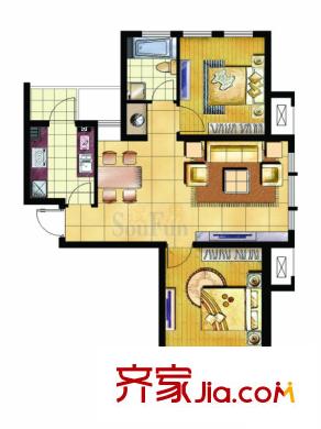 鑫苑景園戶型圖C6戶型 2室2廳1衛(wèi)1廚