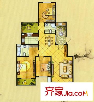 鑫苑景園戶型圖花園洋房G4戶型 3室2廳2衛(wèi)