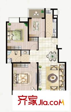 中國(guó)鐵建未來(lái)城戶型圖E戶型 3室2廳1衛(wèi)1廚