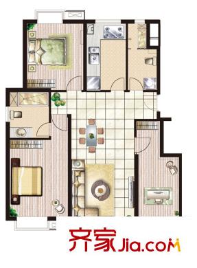 中國(guó)鐵建未來(lái)城戶型圖D戶型 3室2廳2衛(wèi)1廚