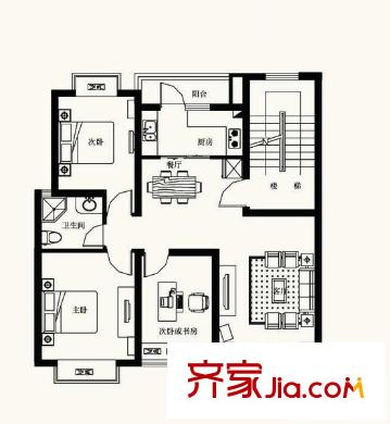 君廷湖畔4-11號(hào)樓 A3戶型 3室2廳1衛(wèi)1廚
