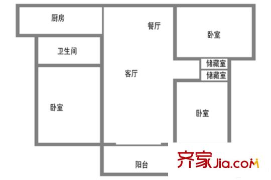 君廷湖畔19#02室戶型 3室2廳1衛(wèi)1廚