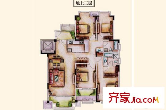 云龍湖?悅山別墅3樓戶(hù)型 4室2廳2衛(wèi)1廚