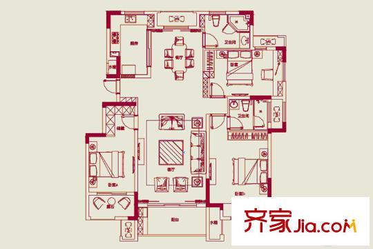 玉潭花溪洋房E5戶型 3室2廳2衛(wèi)1廚