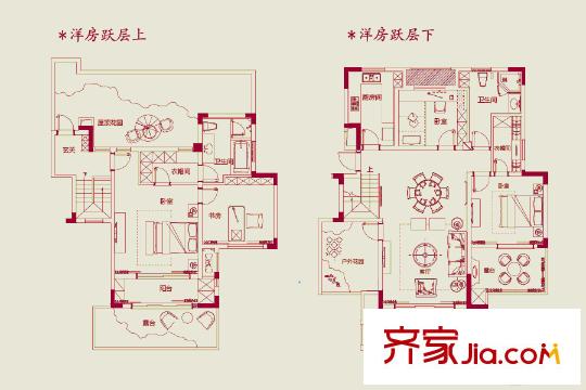 玉潭花溪洋房躍層E4戶型 4室3廳2衛(wèi)1廚