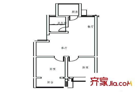 文華美景B#樓戶型 2室2廳1衛(wèi)1廚