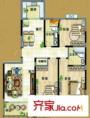 文泰康城三期18#、21#、22#、26#、27#樓B戶型 3室2廳2衛(wèi)