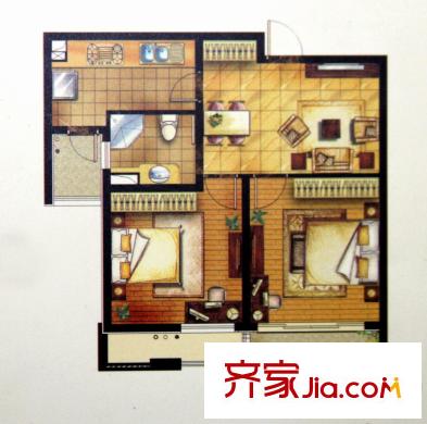 漢源國際華城2#3#樓E2戶型 2室2廳1衛(wèi)
