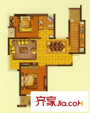 漢源國(guó)際華城電梯多層D1戶(hù)型 2室2廳1衛(wèi)