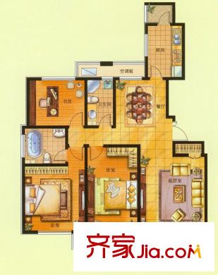 漢源國際華城小高層C戶型 3室2廳2衛(wèi)1廚