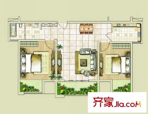 京杭家園一期戶型圖 2室2廳1衛(wèi)1廚
