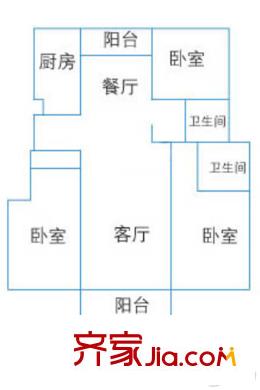湖光山色A4#1單元01戶型 3室2廳2衛(wèi)1廚