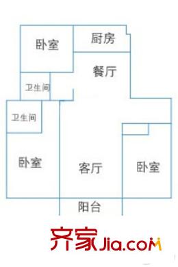 湖光山色A4#2單元戶型 3室2廳2衛(wèi)1廚