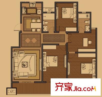 金域華庭E戶型（6#兩邊戶） 4室2廳2衛(wèi)1廚