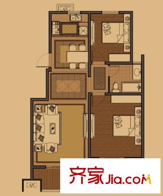 金域華庭F戶型（7#、4#、5#中間戶） 2室2廳1衛(wèi)1廚