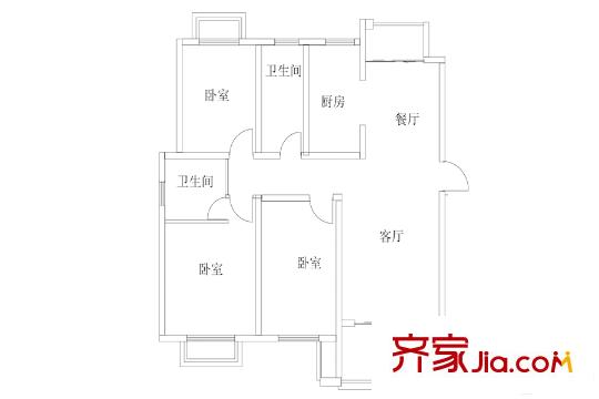 東方帝景城四期2戶型 3室2廳2衛(wèi)1廚