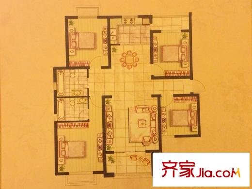 東方帝景城四期高層12#樓西戶C1戶型 4室2廳2衛(wèi)1廚