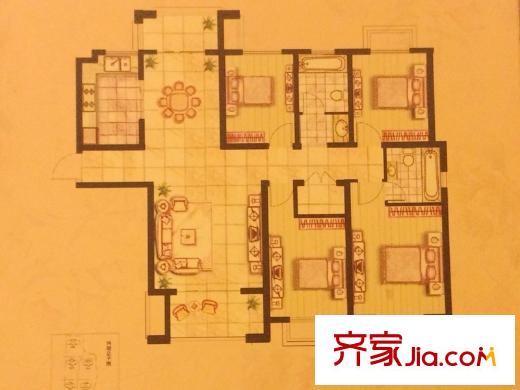 東方帝景城四期高層17#樓東戶F3戶型 4室2廳2衛(wèi)1廚