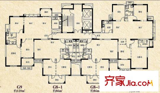 開元云龍谷龍吟灣F7偶數(shù)層6-14層平面圖 