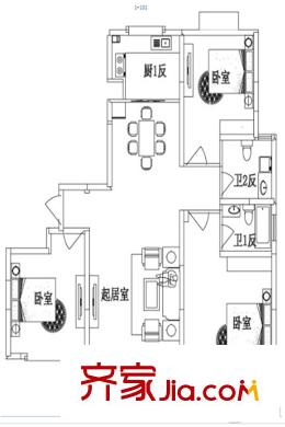 榕城奧運星城25#133平米戶型圖 3室2廳2衛(wèi)1廚
