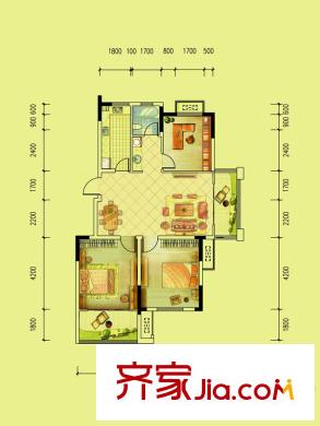 東南郡三期A3戶型 3室2廳1衛(wèi)1廚