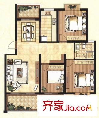 藍(lán)庭國際二期hy4戶型 3室2廳1衛(wèi)1廚