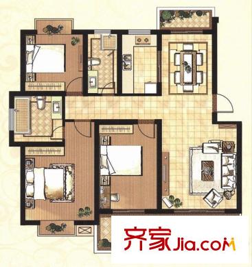 藍(lán)庭國際二期hy5戶型 3室2廳2衛(wèi)1廚