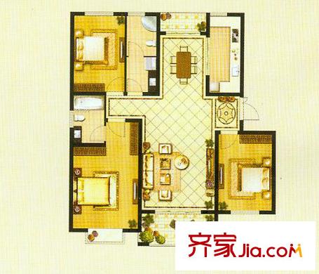 九里景秀A1戶型圖 3室2廳2衛(wèi)1廚