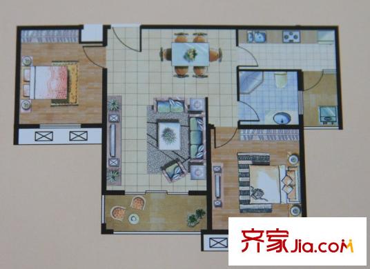 九里景秀B戶型圖 2室2廳1衛(wèi)1廚