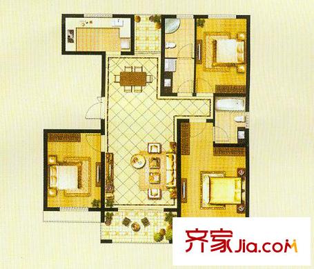 九里景秀A2戶型圖 3室2廳2衛(wèi)1廚