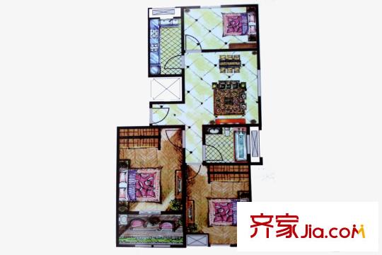 萬泰廣場高層C戶型 3室2廳1衛(wèi)1廚
