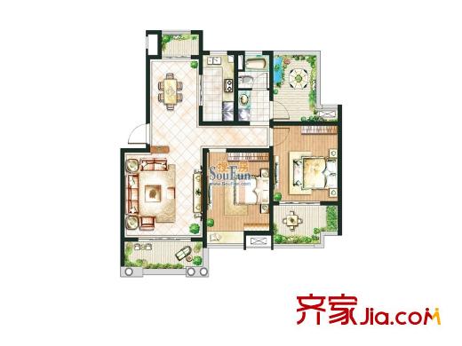 合和百富城2戶戶型 2室2廳1衛(wèi)1廚