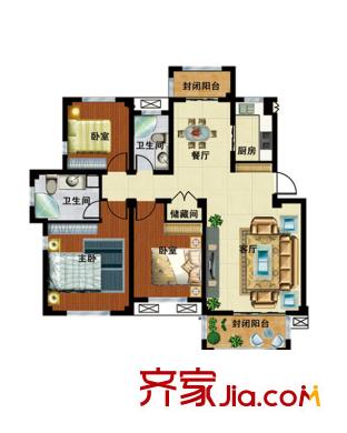 豐惠華麗家族25#30#東戶(hù)A6戶(hù)型 3室2廳2衛(wèi)1廚