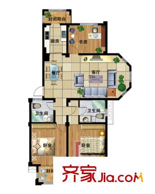 豐惠華麗家族26#27#29#花園洋房A7戶(hù)型 3室2廳2衛(wèi)1廚