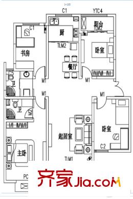 匯龍國際花園6#155.06平方米戶型圖 4室2廳2衛(wèi)1廚