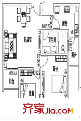 耀邦公館56#97.91平米戶型圖 2室2廳1衛(wèi)1廚