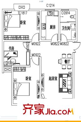 耀邦公館56#125.01平方米戶型圖 3室2廳1衛(wèi)1廚