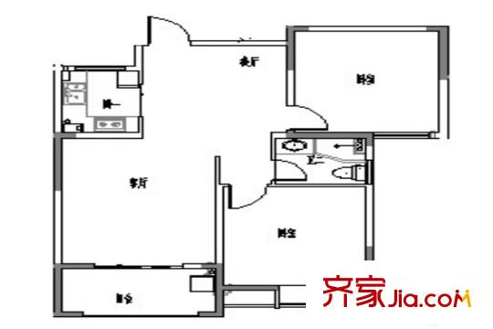 錦繡江南A2戶型 2室2廳1衛(wèi)1廚