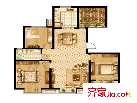 港鑫城一期4#樓9層D5戶型 3室1廳1衛(wèi)1廚