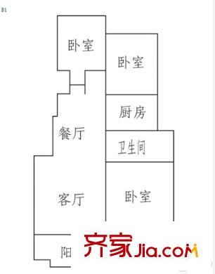 山水龍瑞B(yǎng)1戶型 3室2廳1衛(wèi)1廚