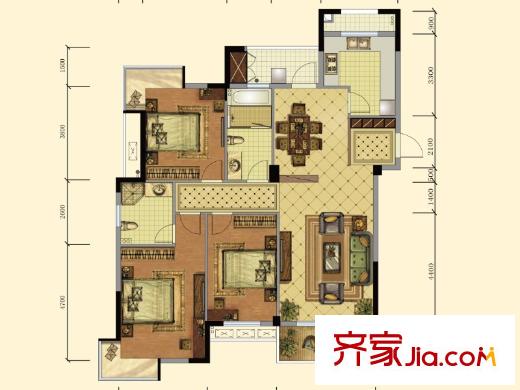 康華?心海灣A2戶型 3室2廳2衛(wèi)1廚