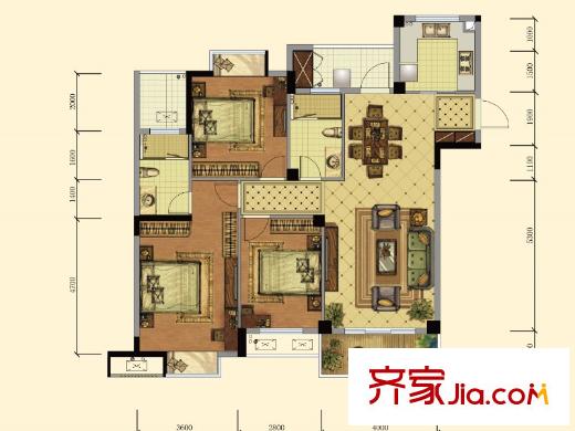 康華?心海灣1#2#3#中間戶B1戶型 3室2廳2衛(wèi)1廚